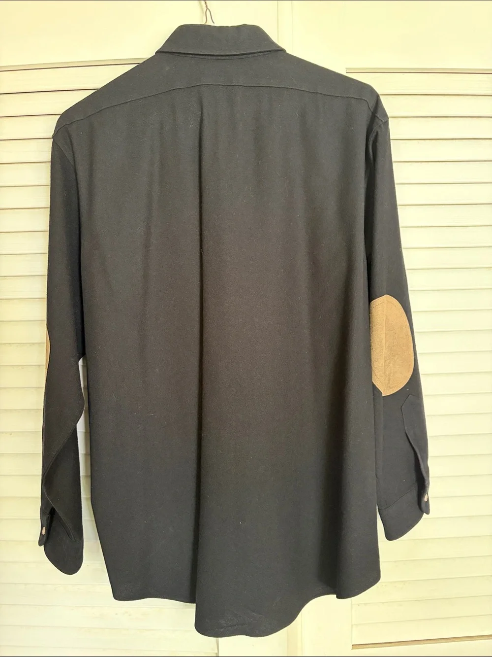 Pendleton Black Button-Down wool Shirt with Tan Elbow Patches - Picture 2 of 7